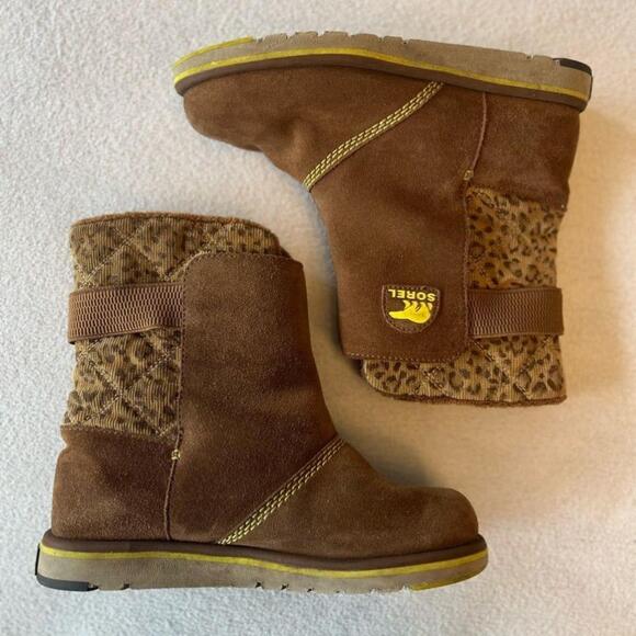 Sorel Suede Leopard Print Nutmeg Rylee Waterproof Boots Women 6 / Youth 4 - Picture 6 of 15